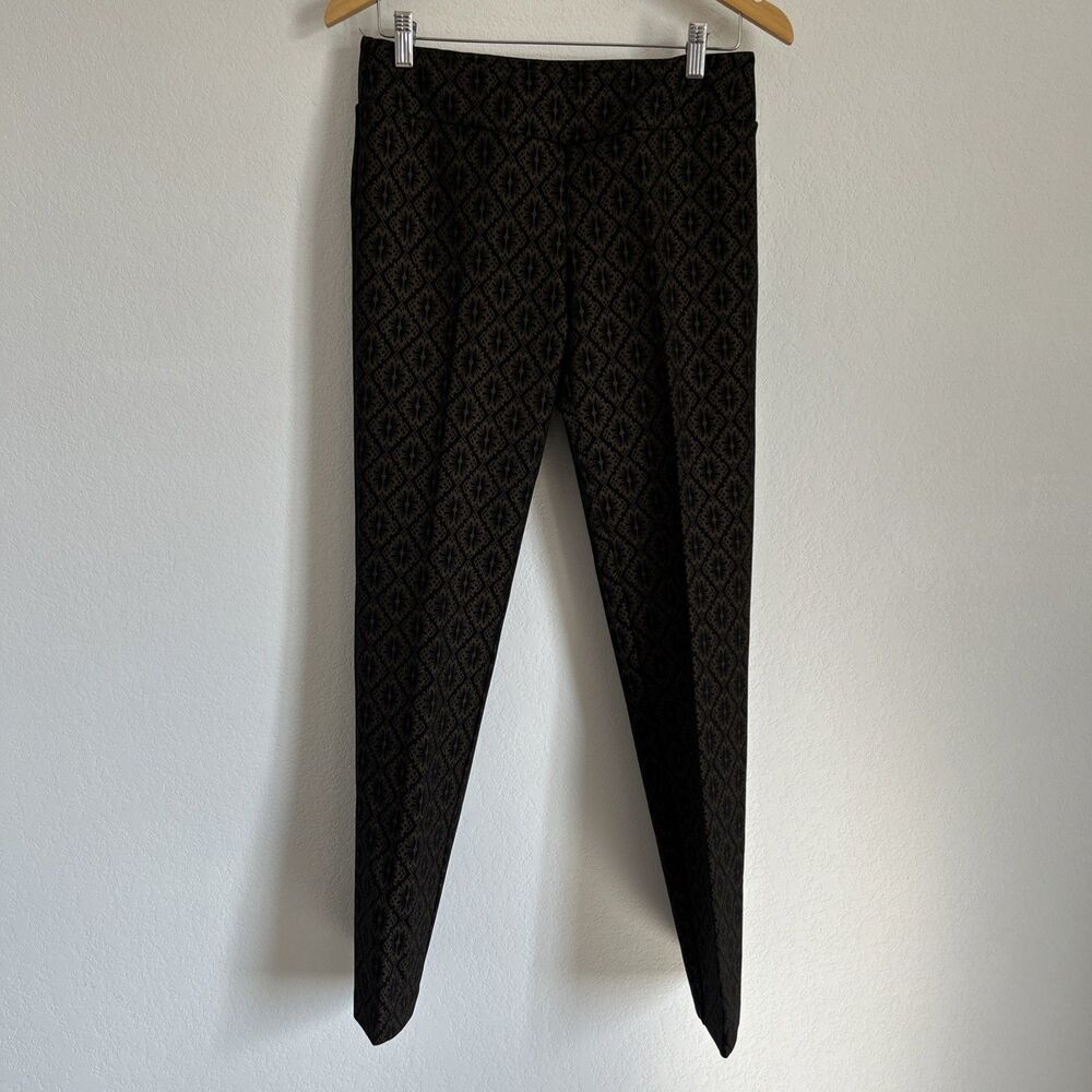 Soft Surroundings Pants Black/Brown Diamond Pattern Pull On Straight Leg Sz S